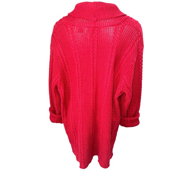 Jeanne Pierre Woman 2X Red Cotton Cable Knit Sweater Shawl Collar Cozy Citycore - Picture 6 of 10